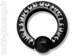 Anneau boule Acier Noir laser Flammes