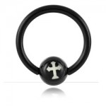 Anneau boule acier noir logo Croix