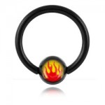 Anneau boule acier noir logo Flammes