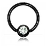 Anneau boule strass acier noir