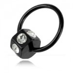 Anneau acier noir avec hexagone strass