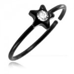 Anneau de nez acier noir �toile et strass