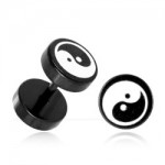Faux plug d\'oreille acier noir logo Yin Yang
