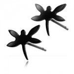 Clous d\'oreille acier noir Libellule