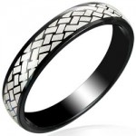 Anneau alliance acier noir Tresse