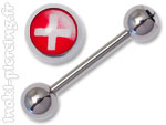 Barbell langue acier boule logo Suisse