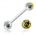 Barbell langue acier boule logo Bio Hazard