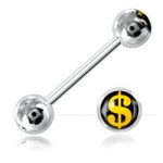 Barbell langue acier boule logo Dollar