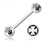 Barbell langue acier boule logo Croix de Malte
