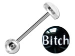 Barbell de langue acier logo Bitch fond noir