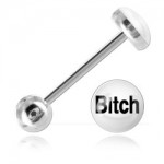 Barbell de langue acier logo Bitch fond blanc