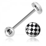 Barbell de langue acier logo damier