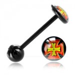 Barbell de langue BioSafe Croix de Malte rouge et jaune