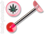Barbell de langue logo acrylique Cannabis fond blanc