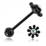 Barbell acier noir Flower Ball et strass