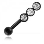 Micro barbell arcade acier noir Triple strass vertical