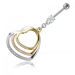 Piercing banane de nombril Coeurs avec strass Acier et Gold PVD