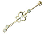 Piercing banane de nombril or 14 carats Swarovski Papillon