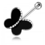 Banane de nombril acier Papillon noir et strass