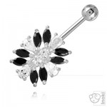 Piercing banane de nombril argent Fleur Double