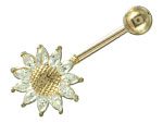 Piercing banane de nombril or 14 carats Swarovski Tournesol