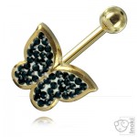 Banane de nombril plaqu� or Papillon multistrass