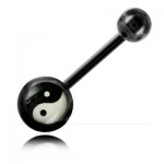 Piercing banane de nombril acier noir Yin Yang