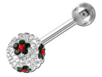 Piercing banane de nombril Crystal Chic Fleur noire et rouge