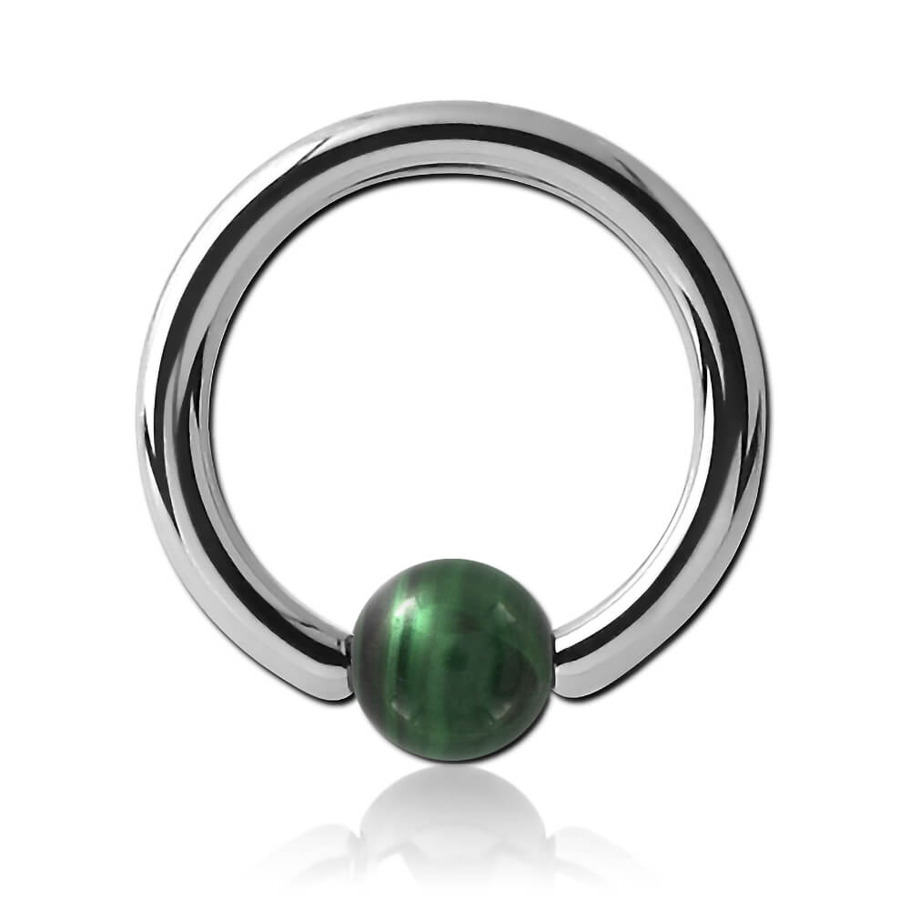 Anneau acier avec boule pierre Malachite
