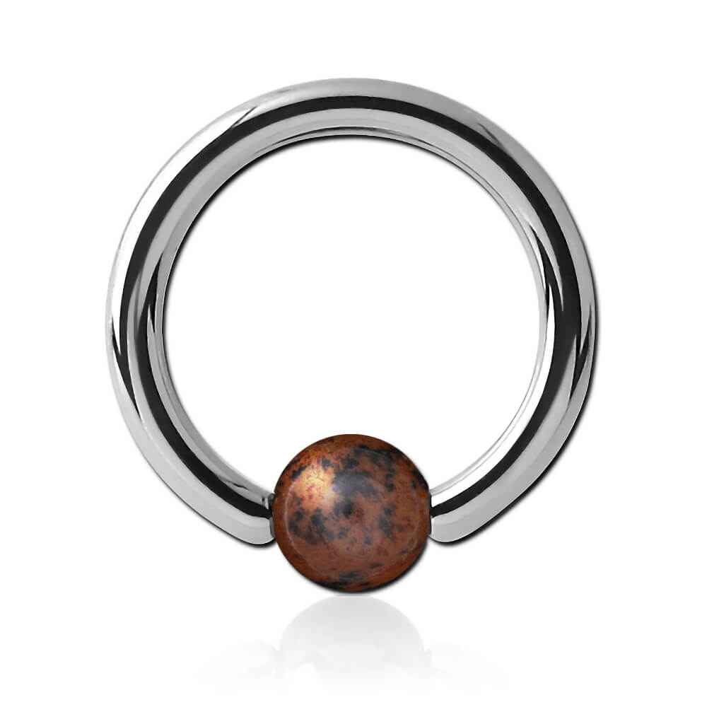 Anneau acier avec boule pierre Obsidienne Gold Swan