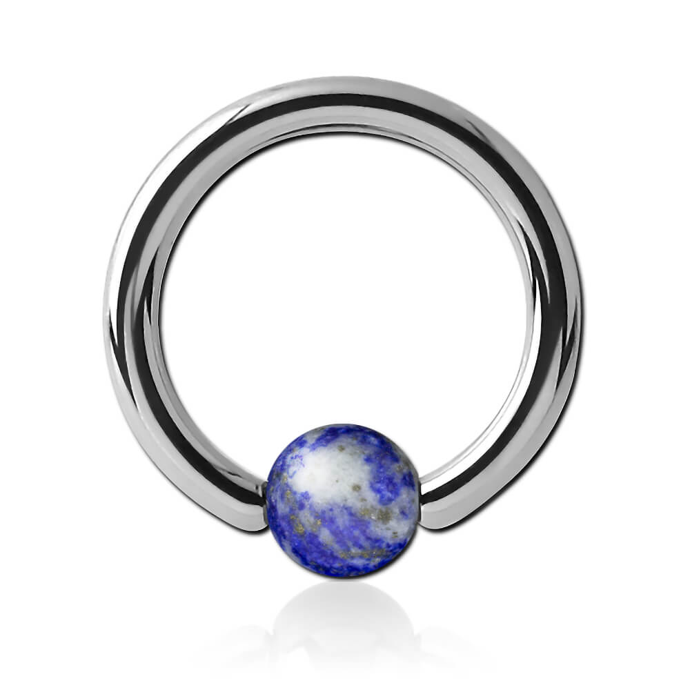 Anneau acier avec boule pierre Lapis Lazuli