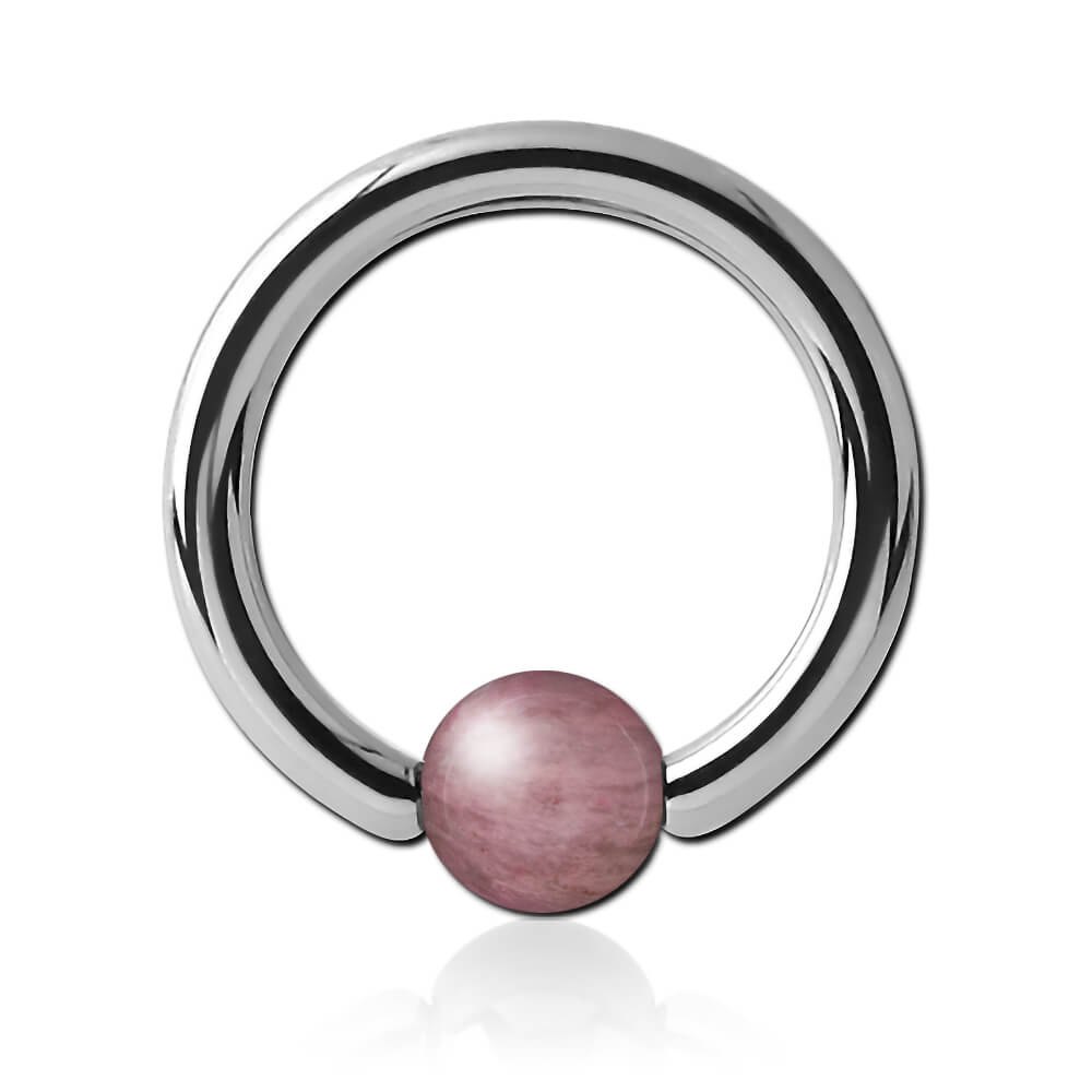 Anneau acier avec boule pierre Rhodonite