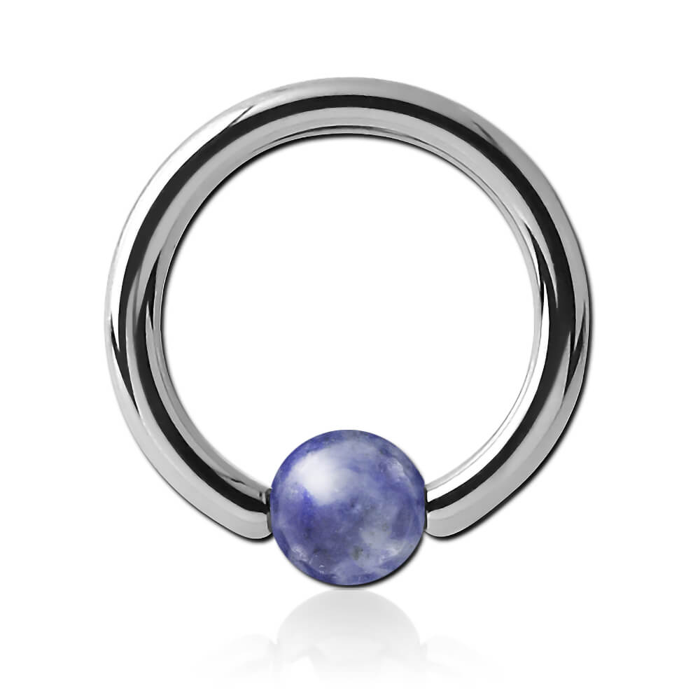 Anneau acier avec boule pierre Sodalite Blue Dots