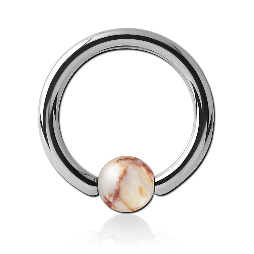 Anneau acier avec boule pierre Jaspe Red Network