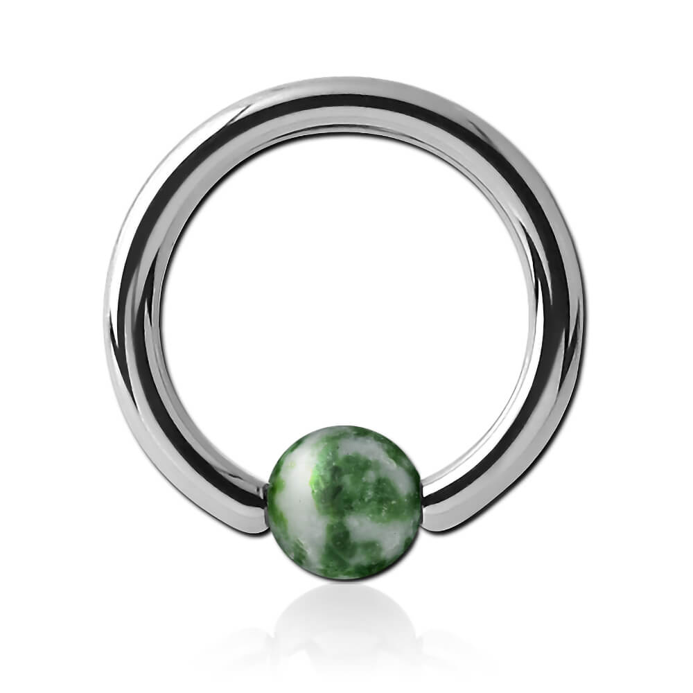 Anneau acier avec boule pierre Jaspe Green Dots