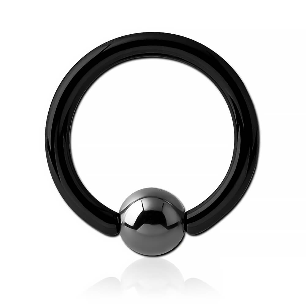 Anneau acier noir avec boule pierre Hématite