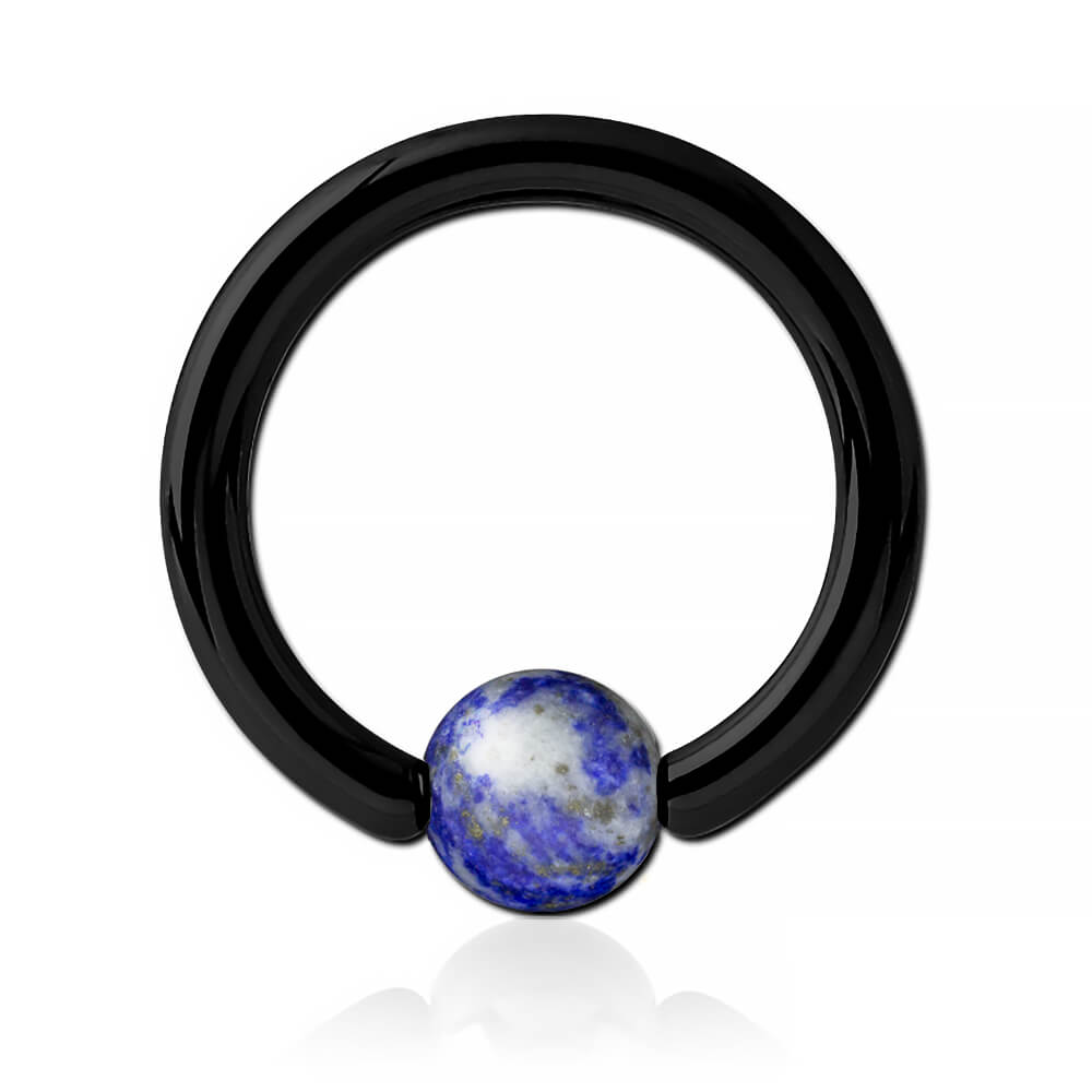 Anneau acier noir avec boule pierre Lapis Lazuli