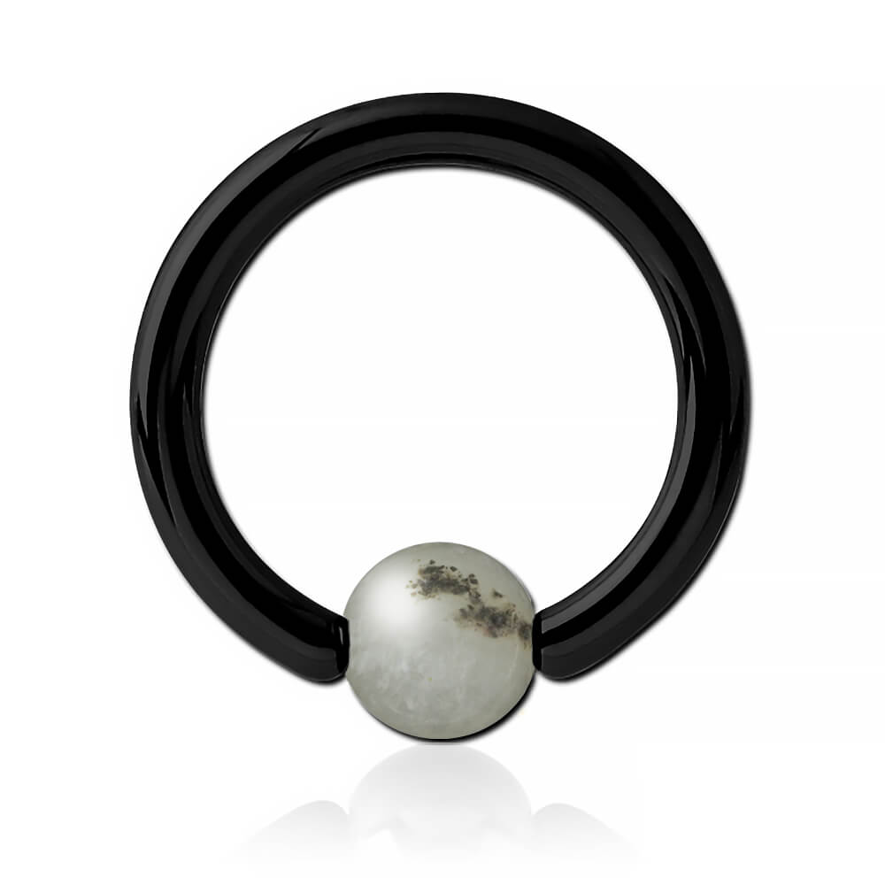 Anneau acier noir avec boule pierre Amazonite