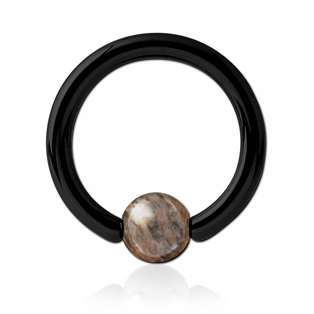 Anneau acier noir avec boule pierre Dark Red Grass