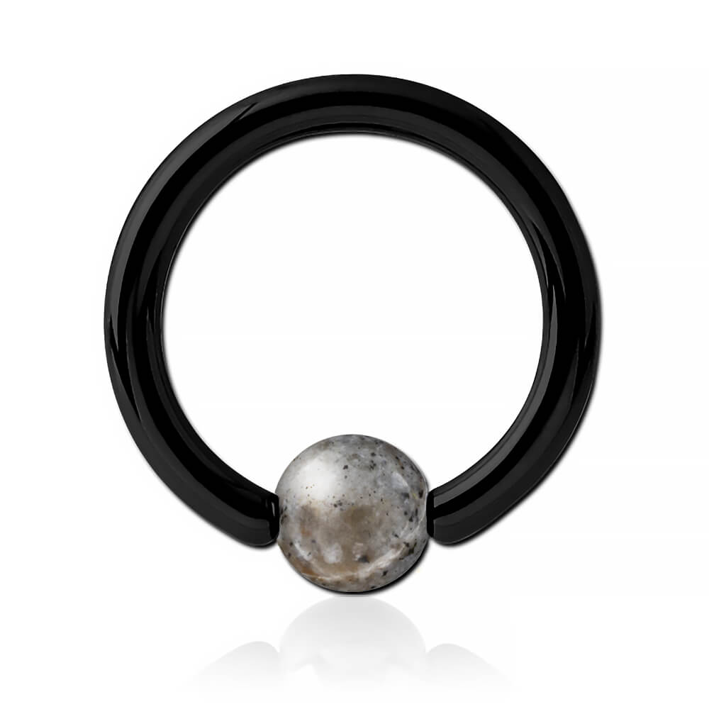 Anneau acier noir avec boule Pierre de Flamme