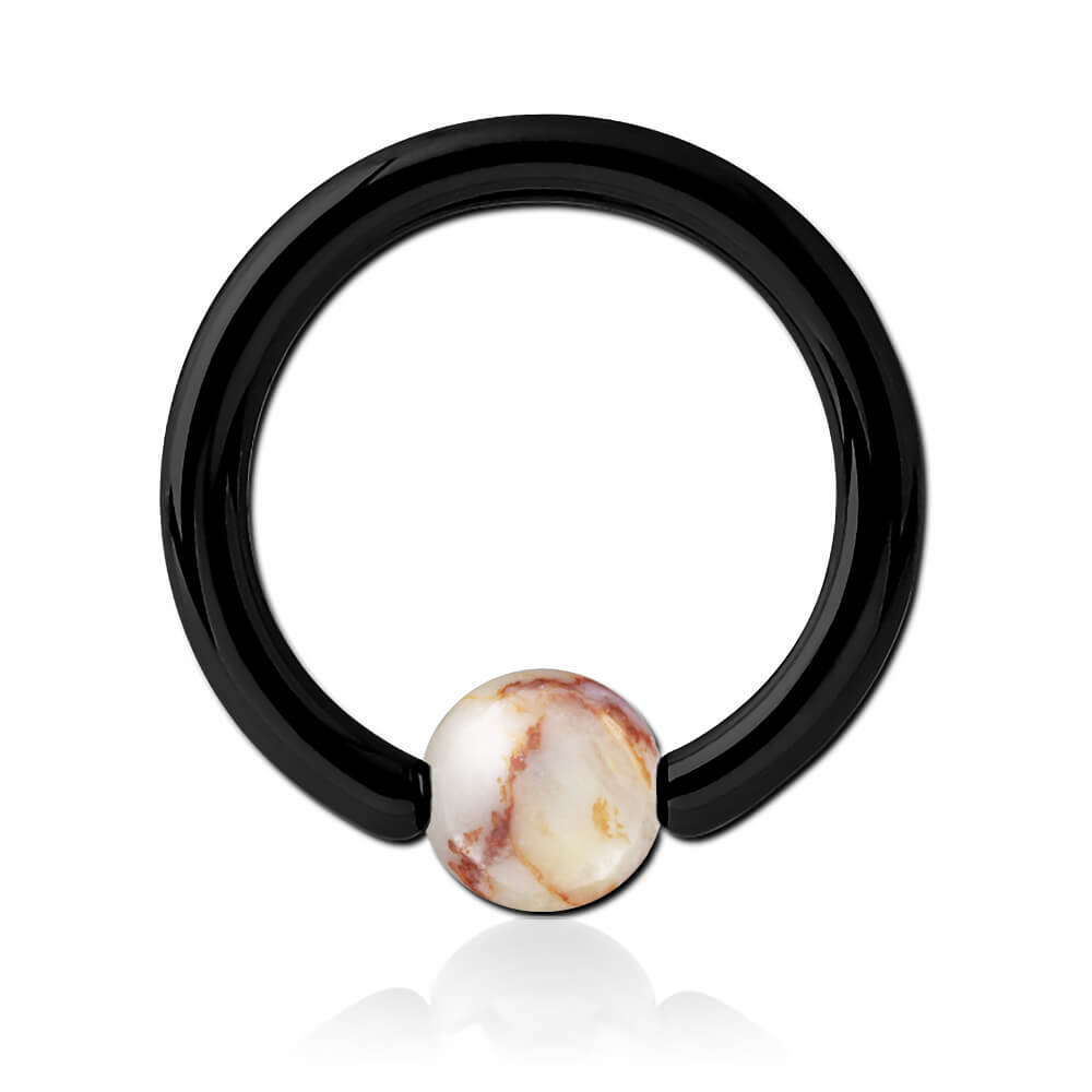 Anneau acier noir avec boule pierre Jaspe Red Network