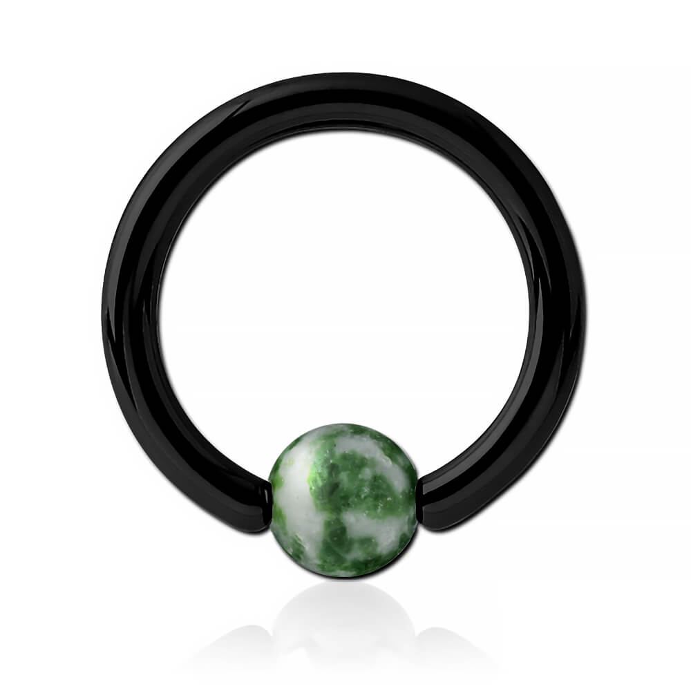 Anneau acier noir avec boule pierre Jaspe Green Dots