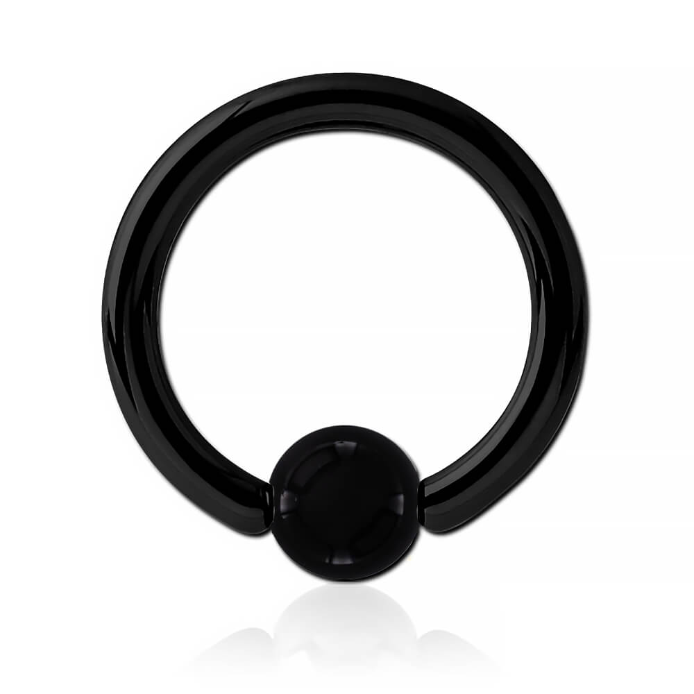 Anneau acier noir avec boule pierre Onyx noir