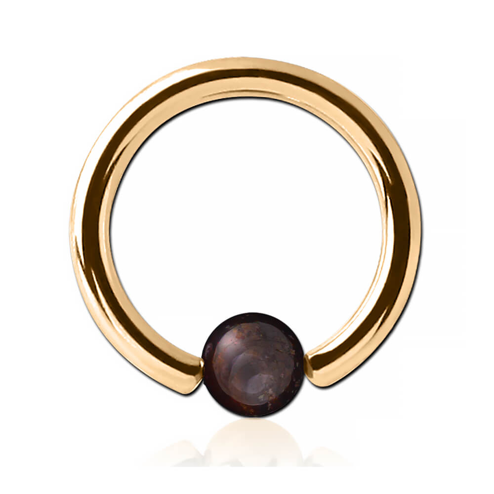 Anneau plaqué or 18k avec boule pierre Grenat
