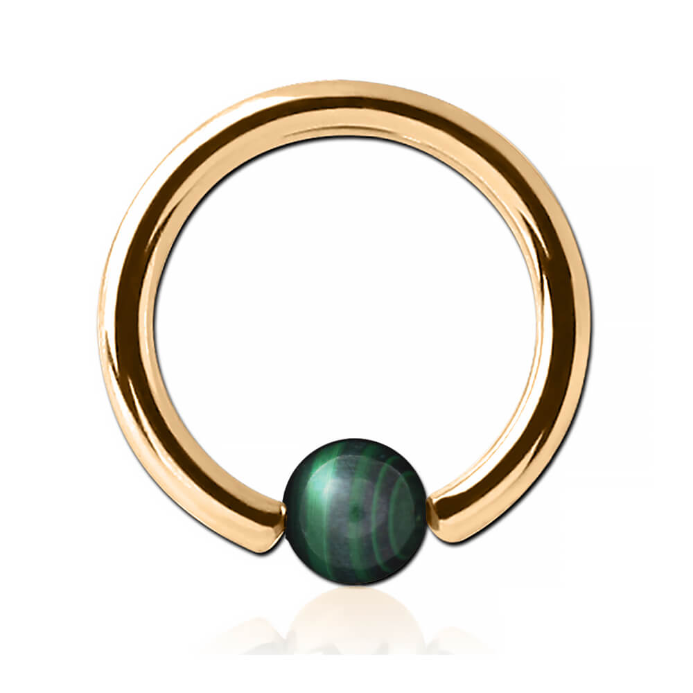 Anneau plaqué or 18k avec boule pierre Malachite