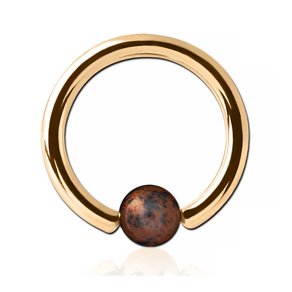 Anneau plaqué or 18k avec boule pierre Obsidienne Gold Swan