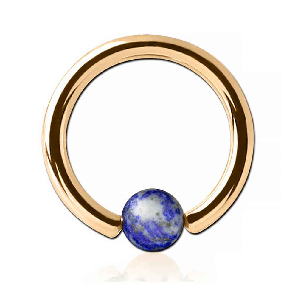 Anneau plaqué or 18k avec boule pierre Lapis Lazuli