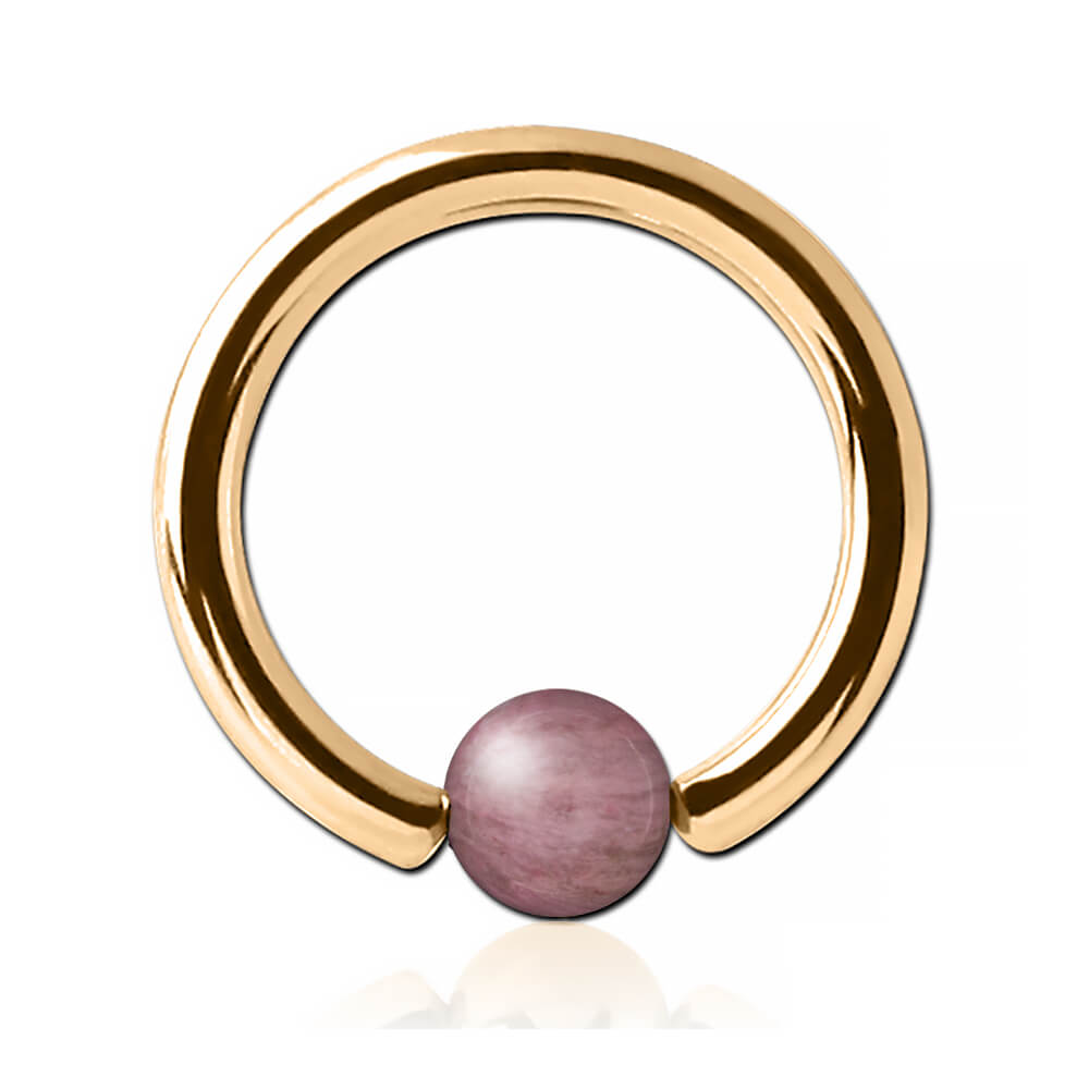 Anneau plaqué or 18k avec boule pierre Rhodonite