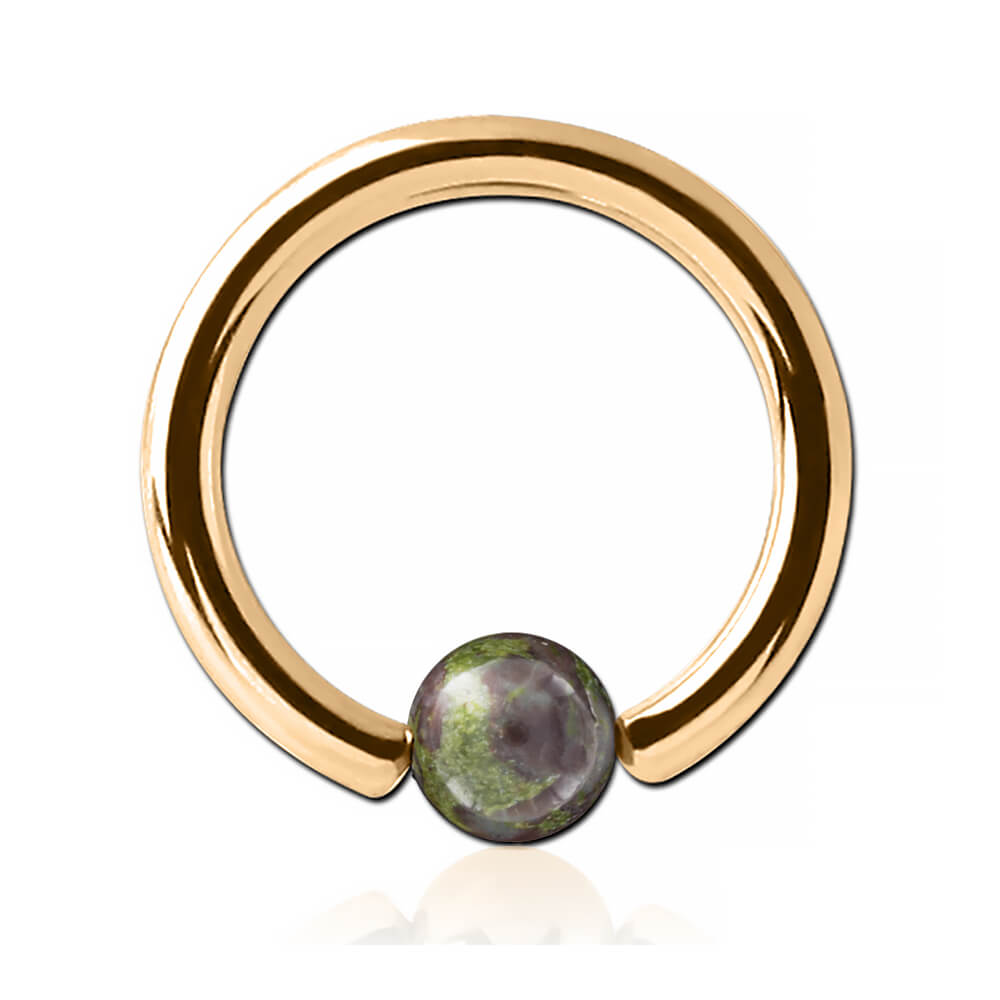 Anneau plaqué or 18k avec boule pierre Sang de Dragon