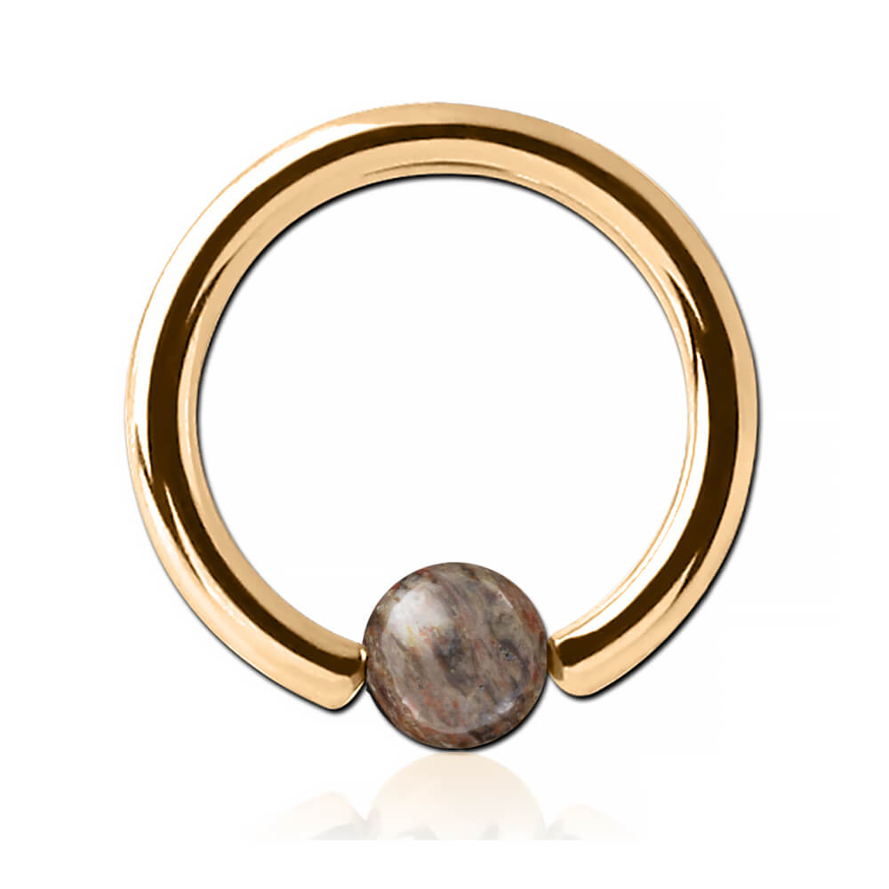 Anneau plaqué or 18k avec boule pierre Dark Red Grass